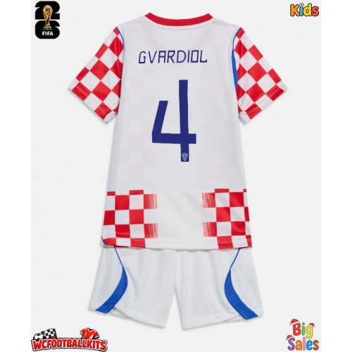 Croatia Josko Gvardiol #4 Replica Home Stadium Kit for Kids World Cup 2026 Short Sleeve (+ pants)
